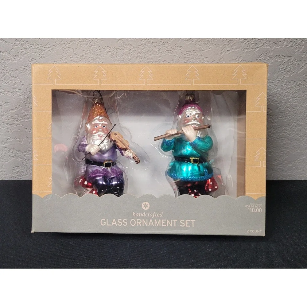 Musical Gnome Handcrafted Glass Ornament Set